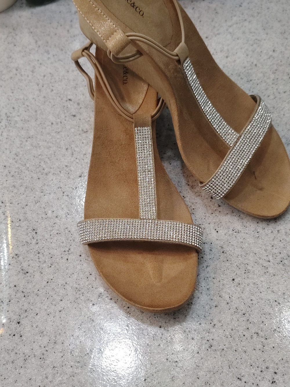 Style & Co.✨Tan Rhinestone T-Strap Sandals - Picture 4 of 7